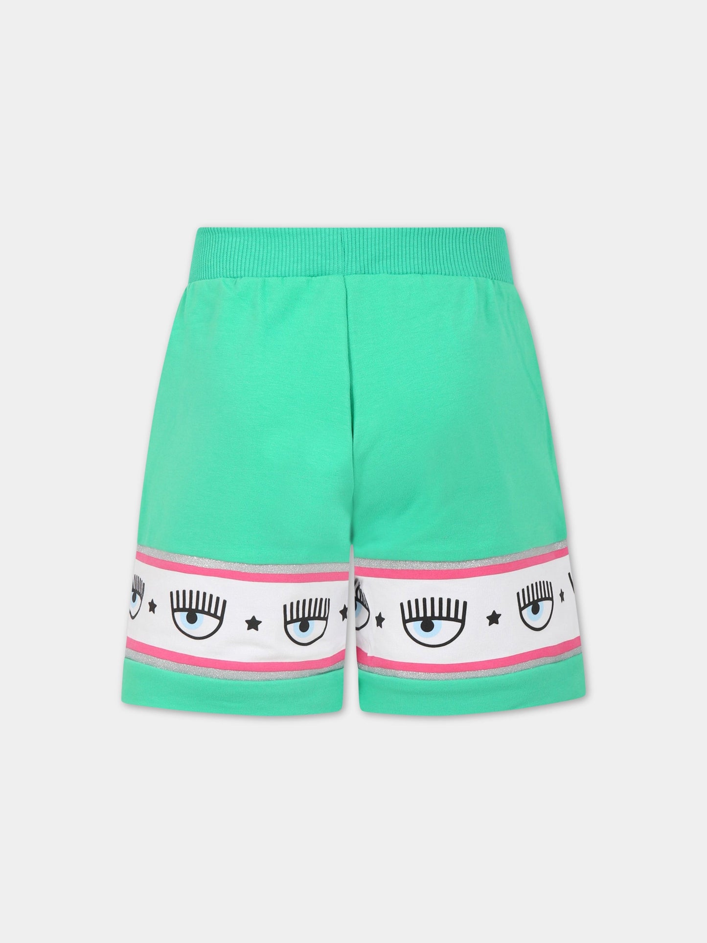 Shorts verde per bambina con iconici eyes flirting,Chiara Ferragni Collection,51A400 1250 026F
