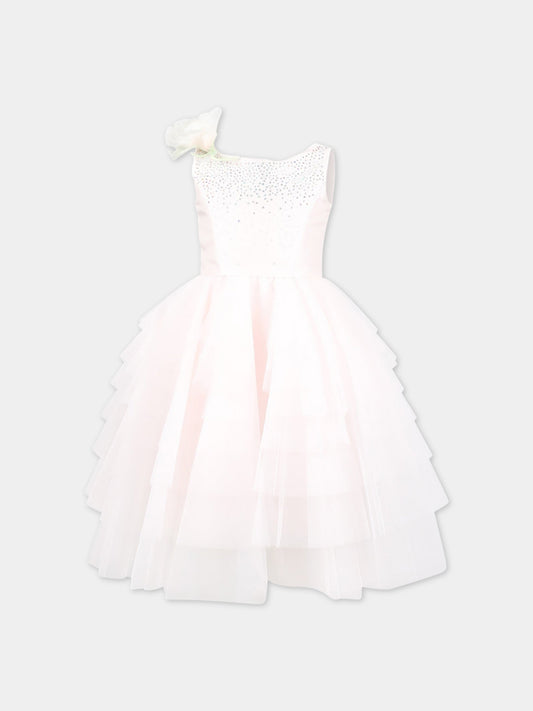 Vestito rosa per bambina con strass e fiori,Monnalisa,77A902 1119 0092
