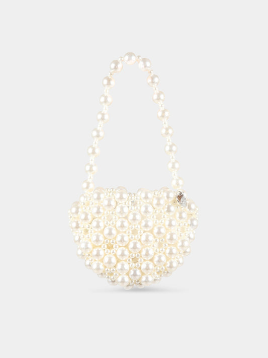 Borsa avorio per bambina con perle,Monnalisa,79A007 1072 0001