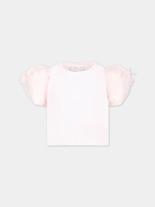 T-shirt rosa per bambina con logo,Monnalisa,71A303 1206 0091