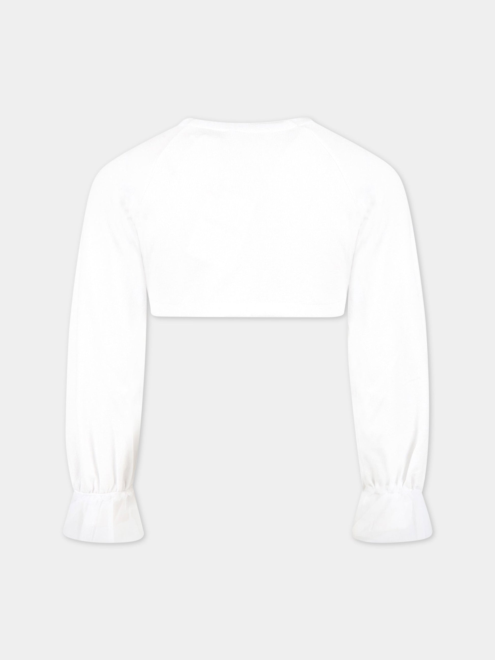 Cardigan bianco per bambina con logo,Monnalisa,17ACAR 1204 0099