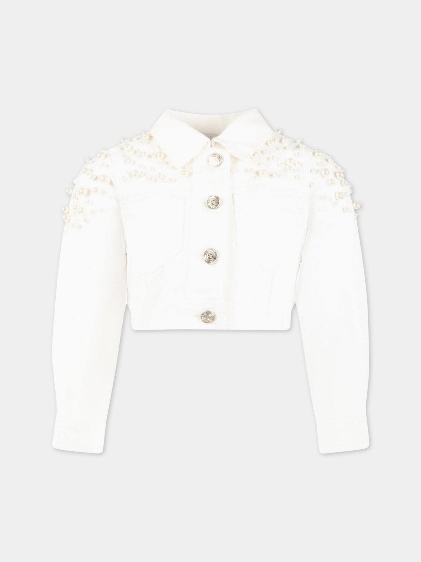 Giacca bianca per bambina con perle,Monnalisa,79A100 1051 0001