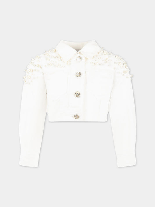 Giacca bianca per bambina con perle,Monnalisa,79A100 1051 0001