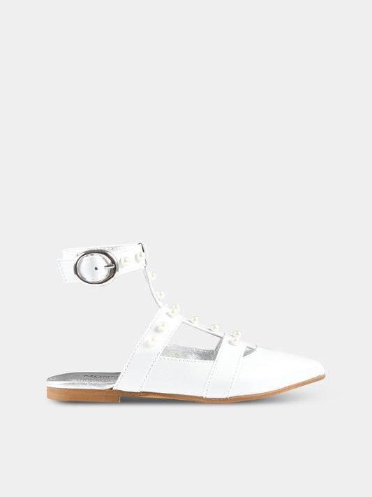 Ballerine bianche per bambina con perle,Monnalisa,87A004 1702 0001