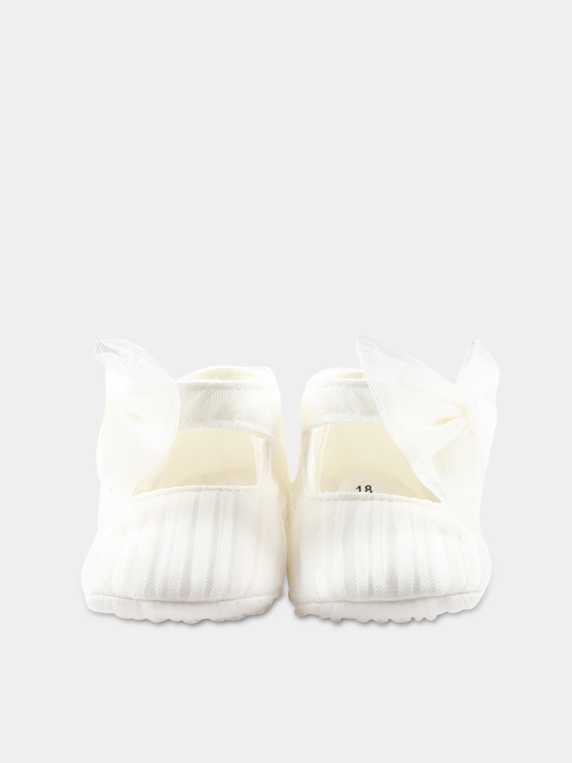 Ballerine bianche da culla per neonata con fiocco in tulle,Monnalisa,73A006 1361 0001