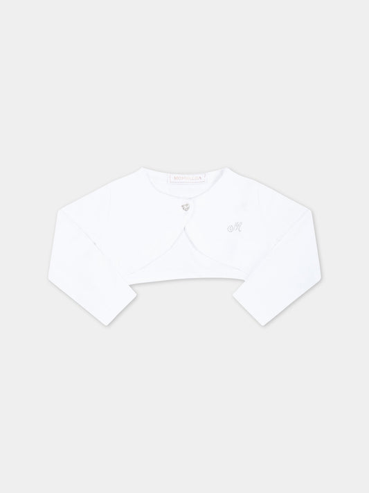 Cardigan bianco per neonata con logo,Monnalisa,37A800 1204 0099