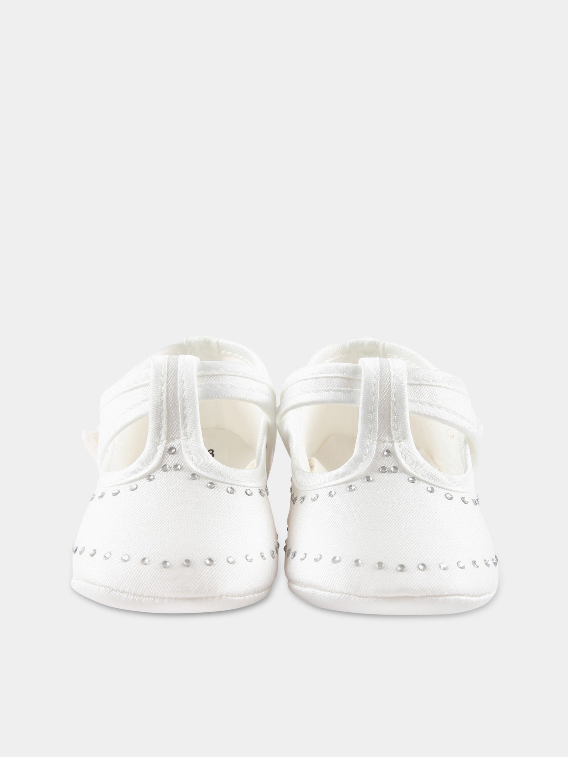 Scarpe bianche da culla per neonata con strass,Monnalisa,73A002 1115 0001