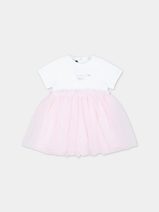 Vestito multicolor per neonata con logo argentato,Balmain Kids,BSA031 F0061 100RS