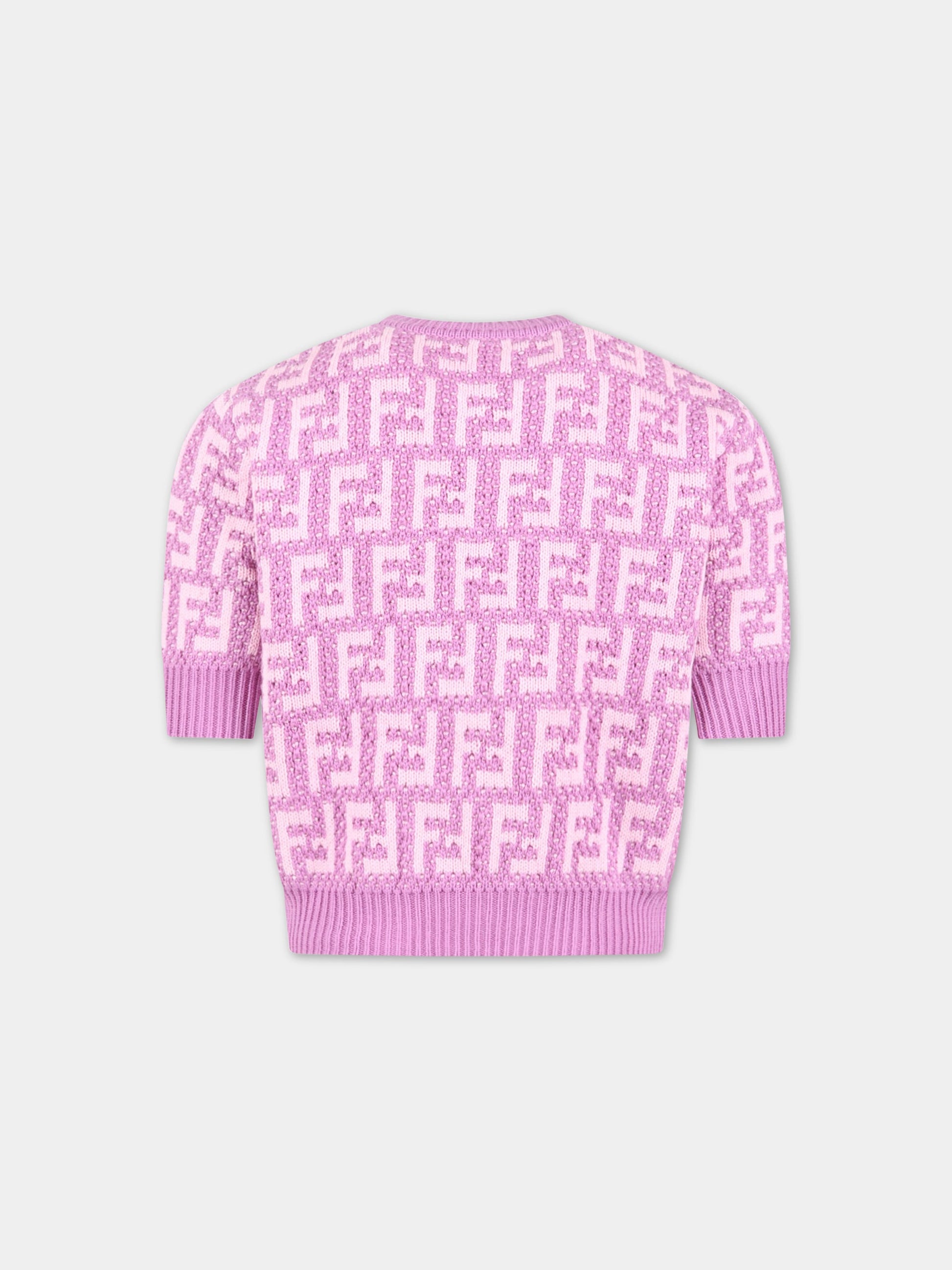 Maglione viola per bambina con FF rosa,Fendi Kids,JFG116 AMJF F10WJ