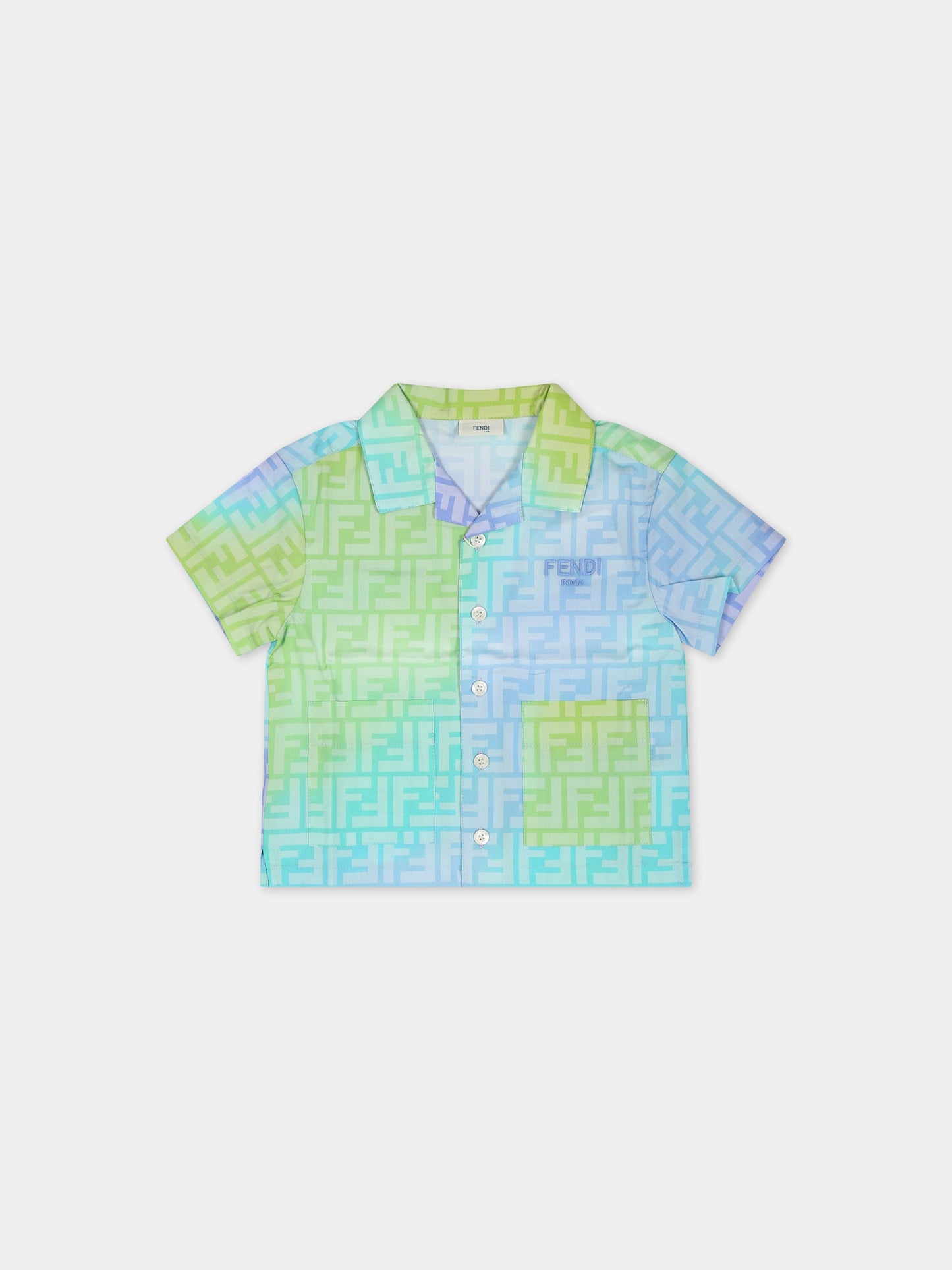 Camicia multicolor per neonato con iconiche doppie FF,Fendi Kids,BMC068 ALOE F1JDE