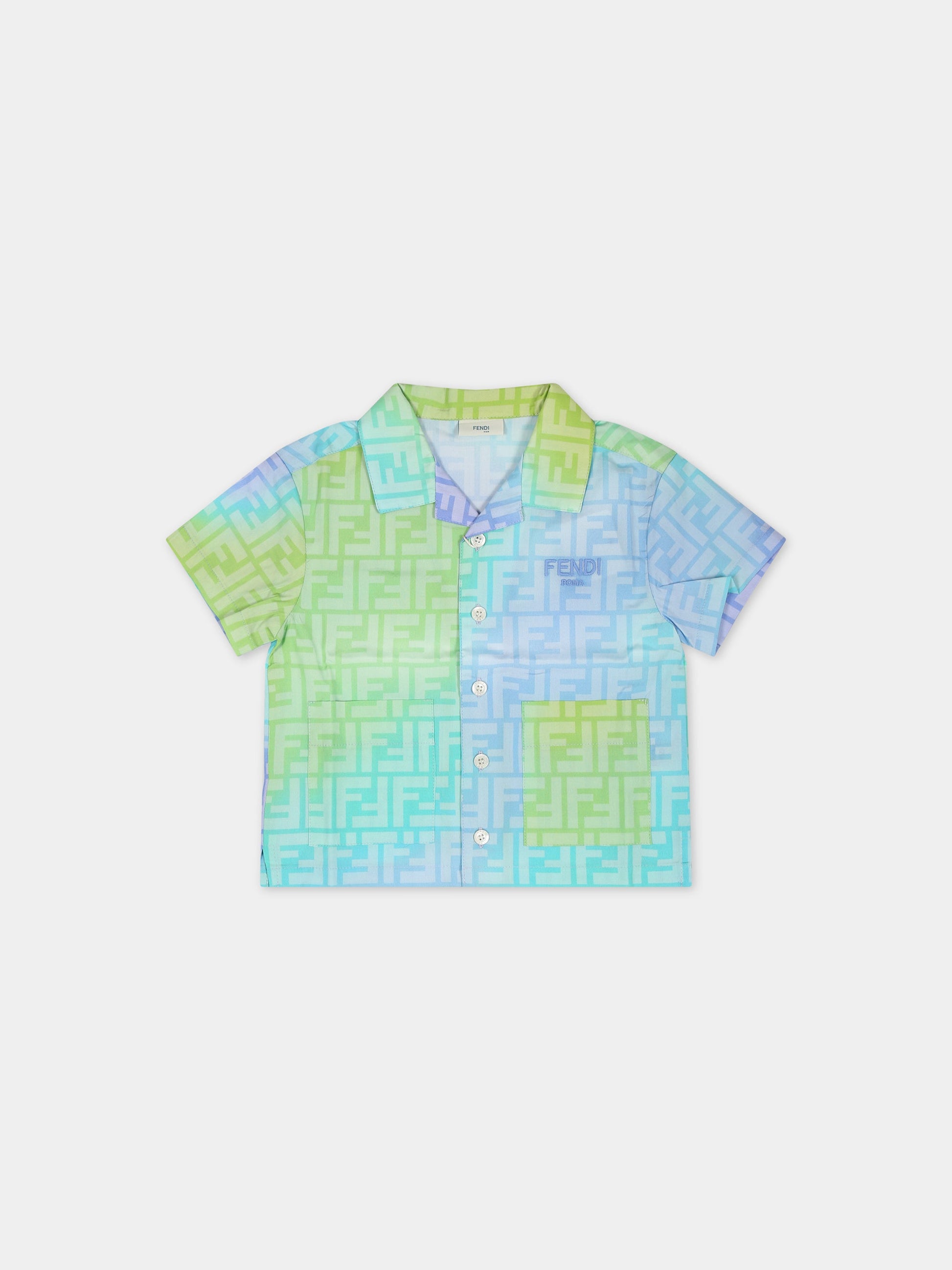 Camicia multicolor per neonato con iconiche doppie FF,Fendi Kids,BMC068 ALOE F1JDE
