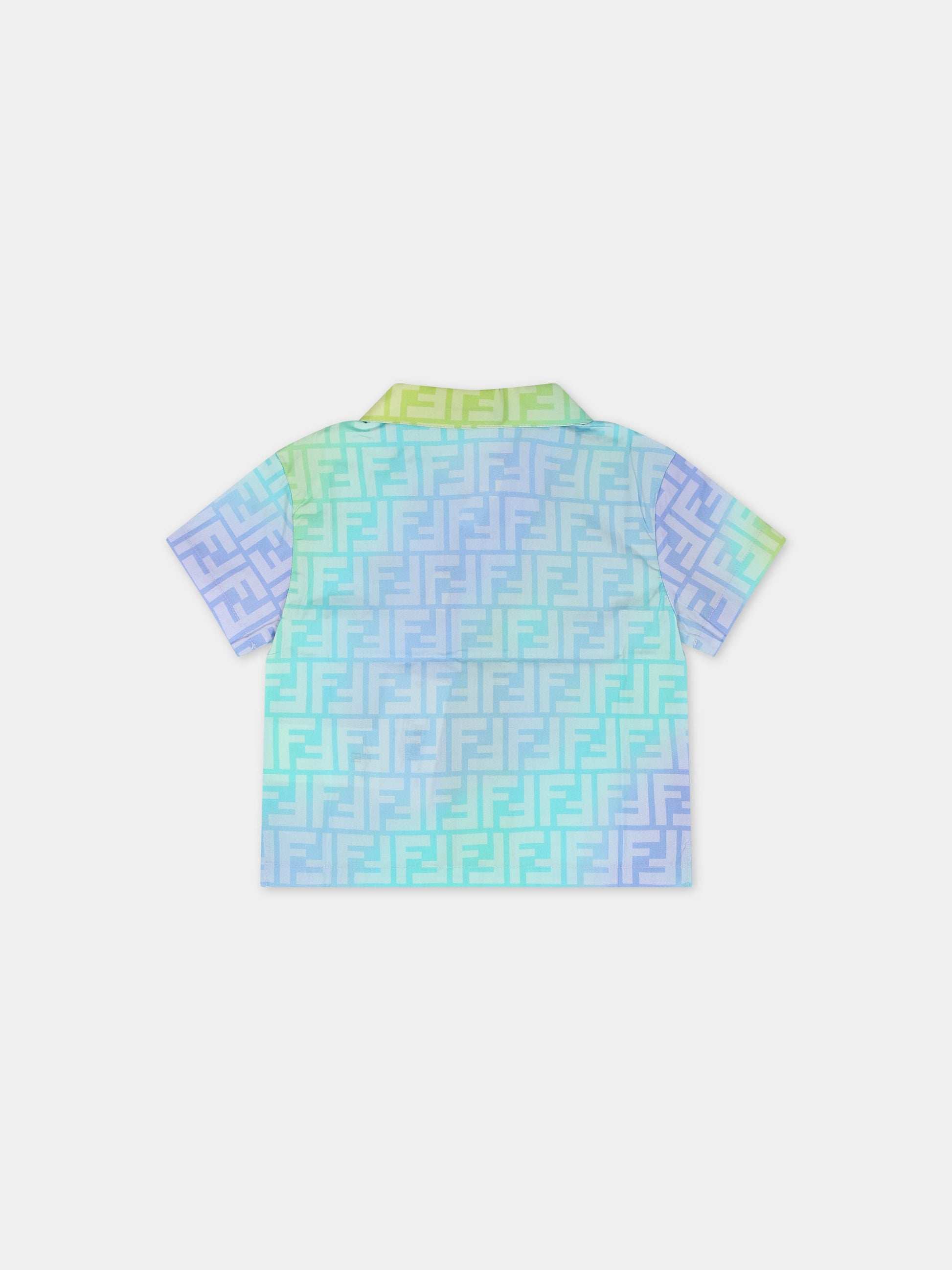 Camicia multicolor per neonato con iconiche doppie FF,Fendi Kids,BMC068 ALOE F1JDE