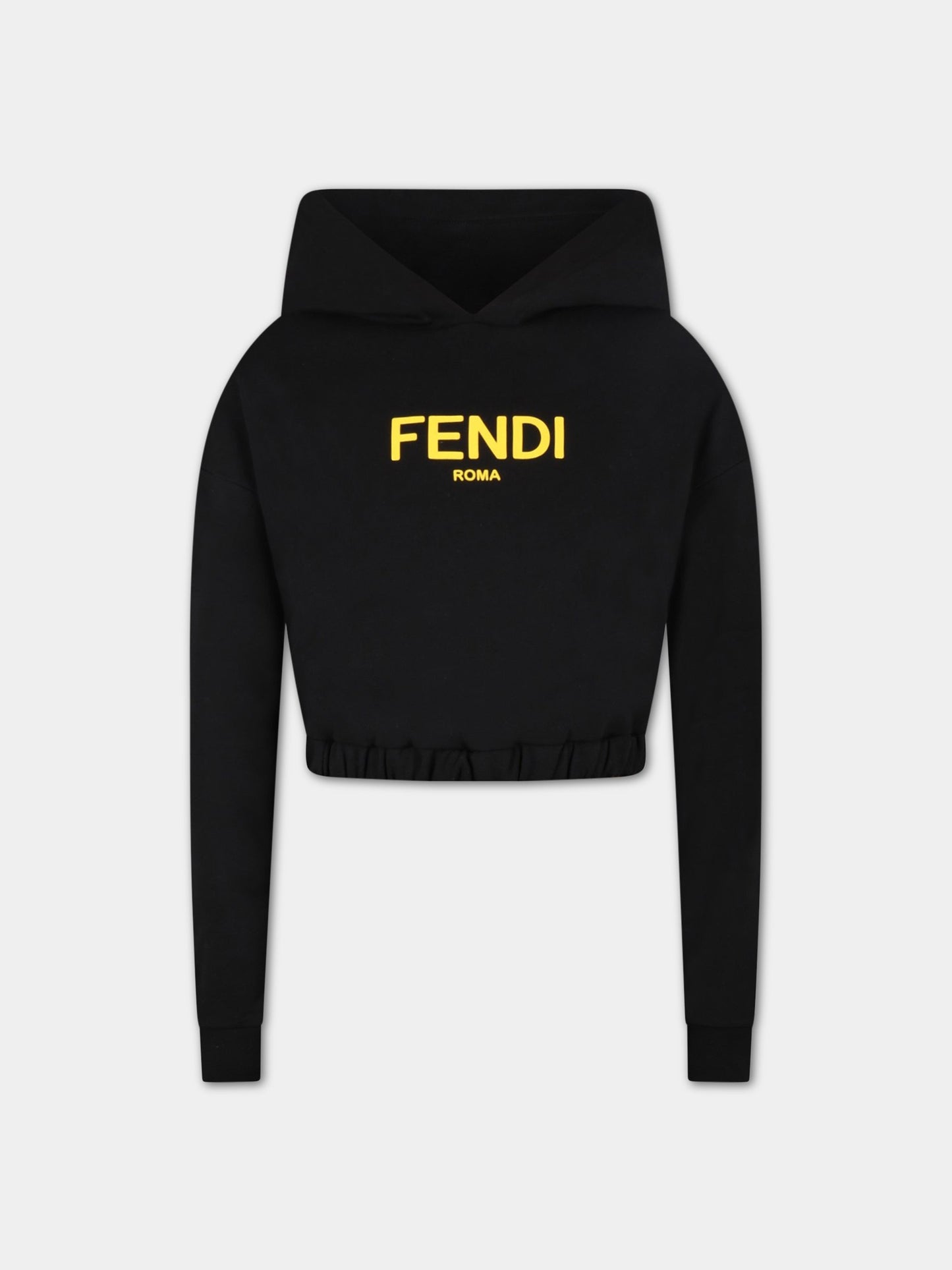 Felpa nera per bambina con logo giallo FF,Fendi Kids,JFH135 5V0 F0GME