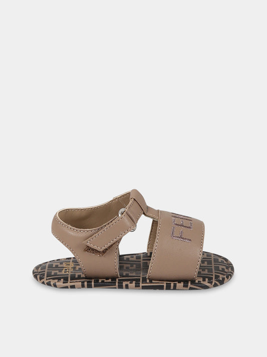 Sandali marroni per neonati con logo e doppie FF,Fendi Kids,BUR097 ALJL F1JH2