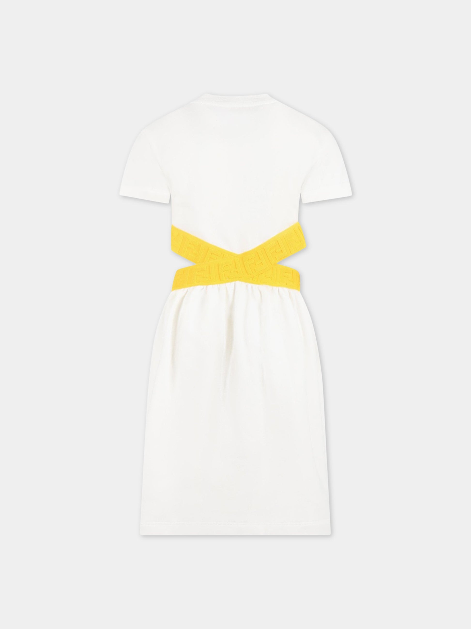 Vestito bianco per bambina con logo giallo,Fendi Kids,JFB501 5V0 F1JDY
