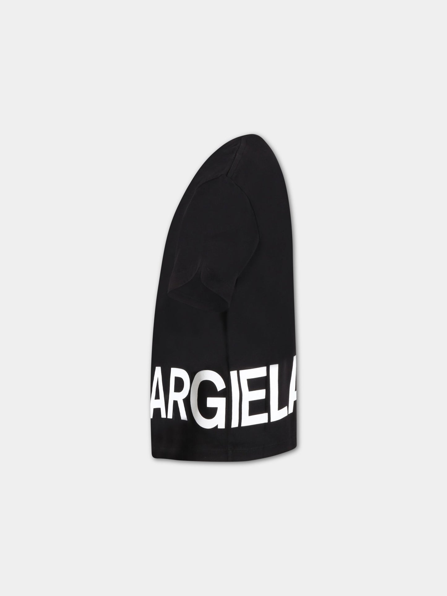 T-shirt nera per bambini con logo bianco,Mm6 Maison Margiela,M60332 MM009 M6900
