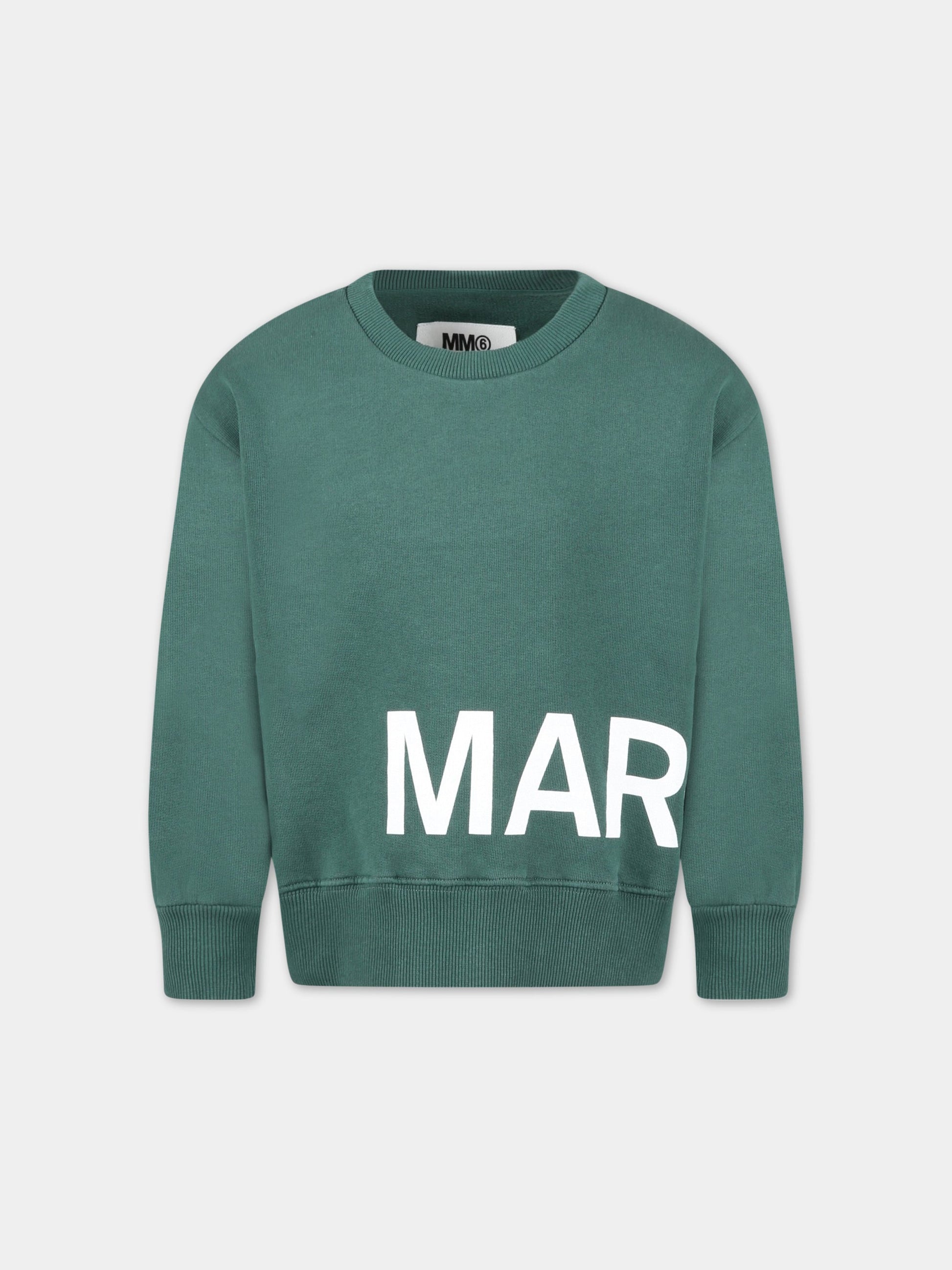 Felpa verde per bambini con logo bianco,Mm6 Maison Margiela,M60313 MM006 M6507