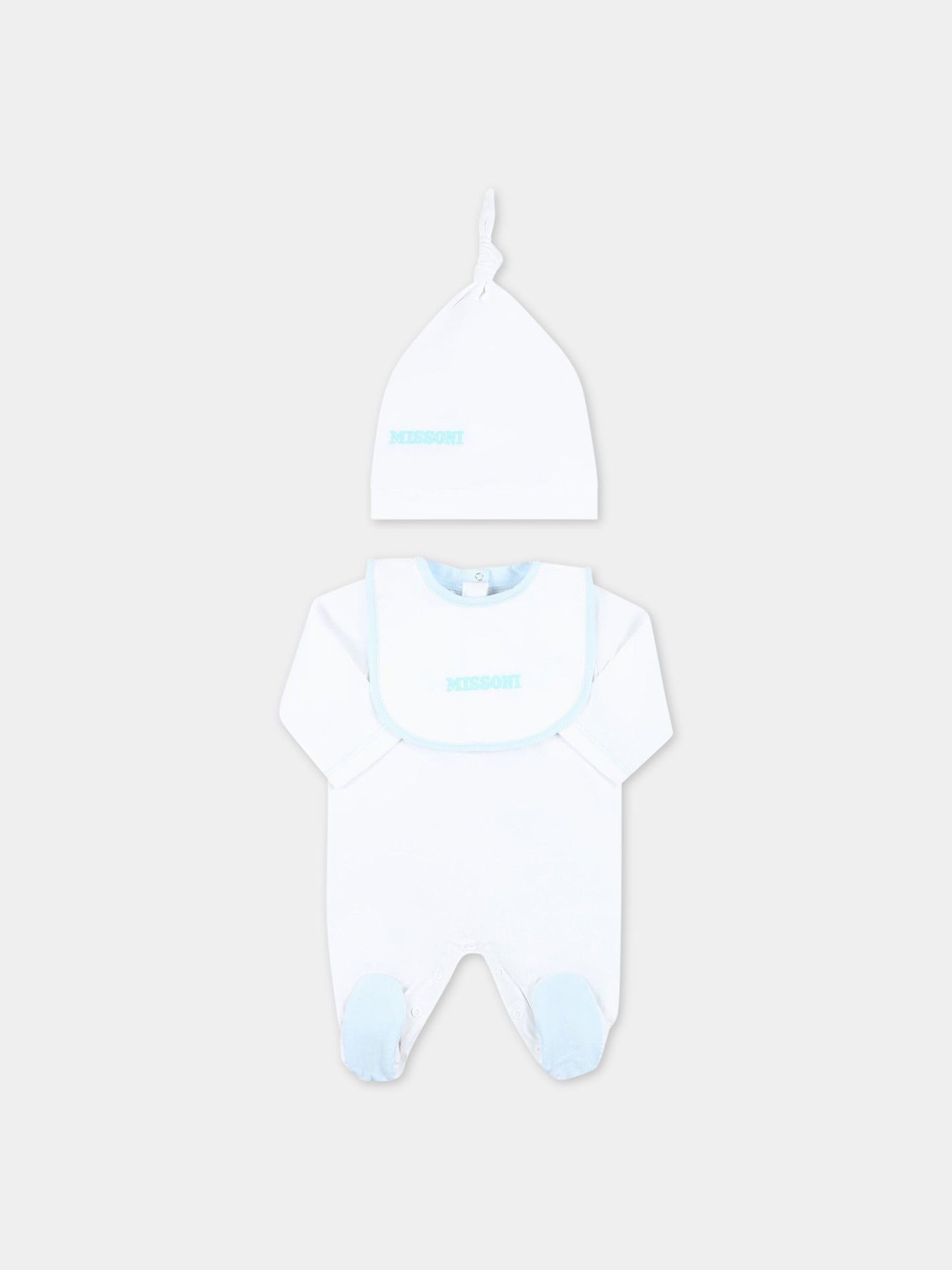 Set bianco per neonato con logo celeste,Missoni,MSB019 J0177 100CE