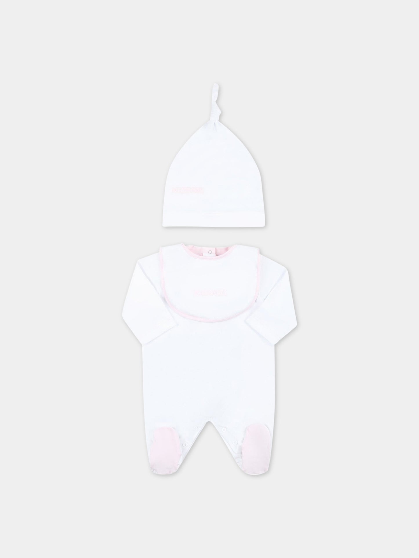 Set bianco per neonata con logo rosa,Missoni,MSB019 J0177 100RS