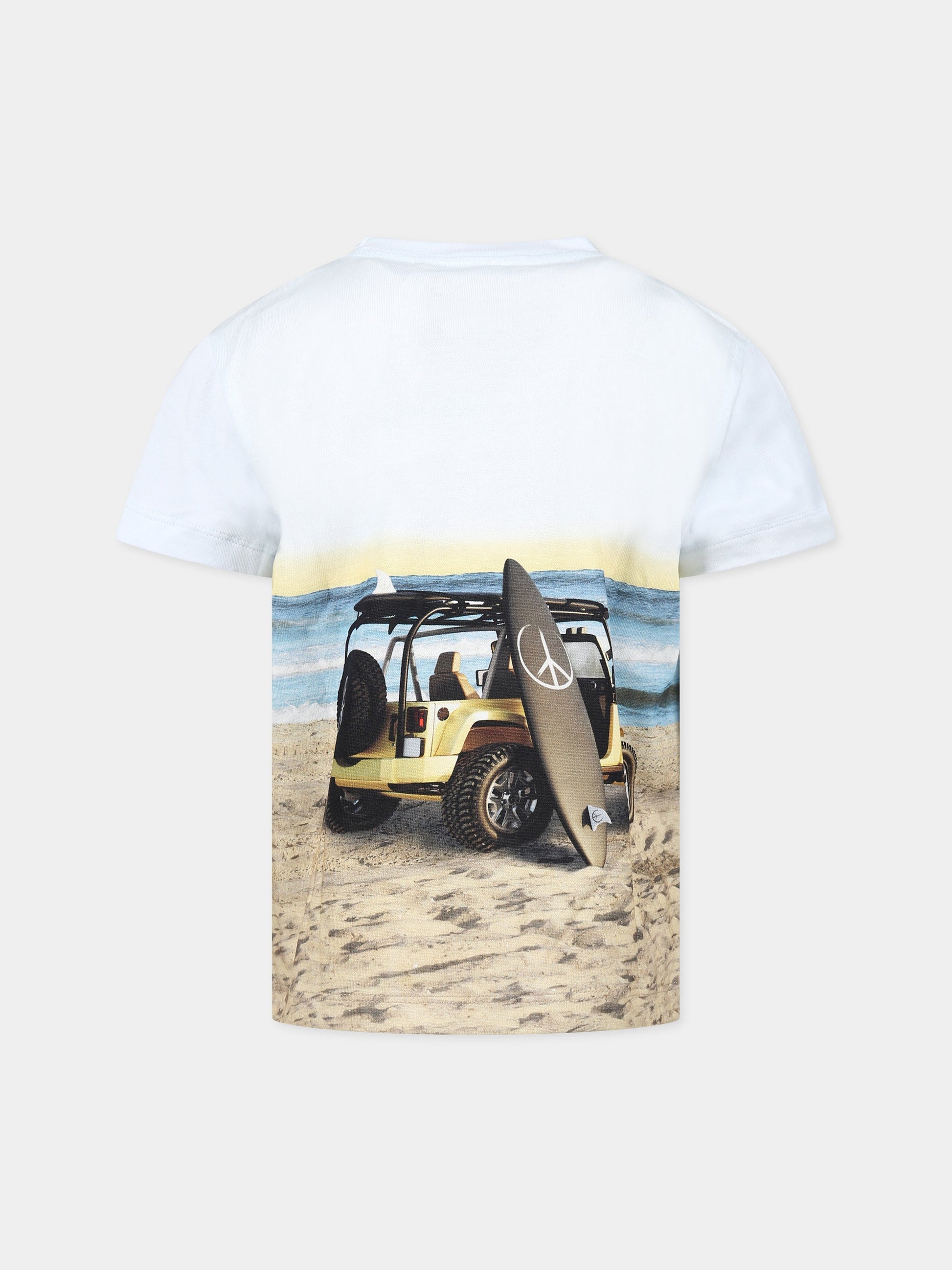 T-shirt multicolor per bambino con stampa jeep e spiaggia,Molo,1S23A206 7943