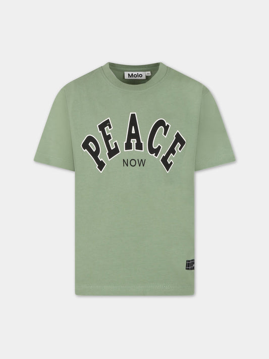 T-shirt verde per bambino con scritta Peace,Molo,6S23A216 8729