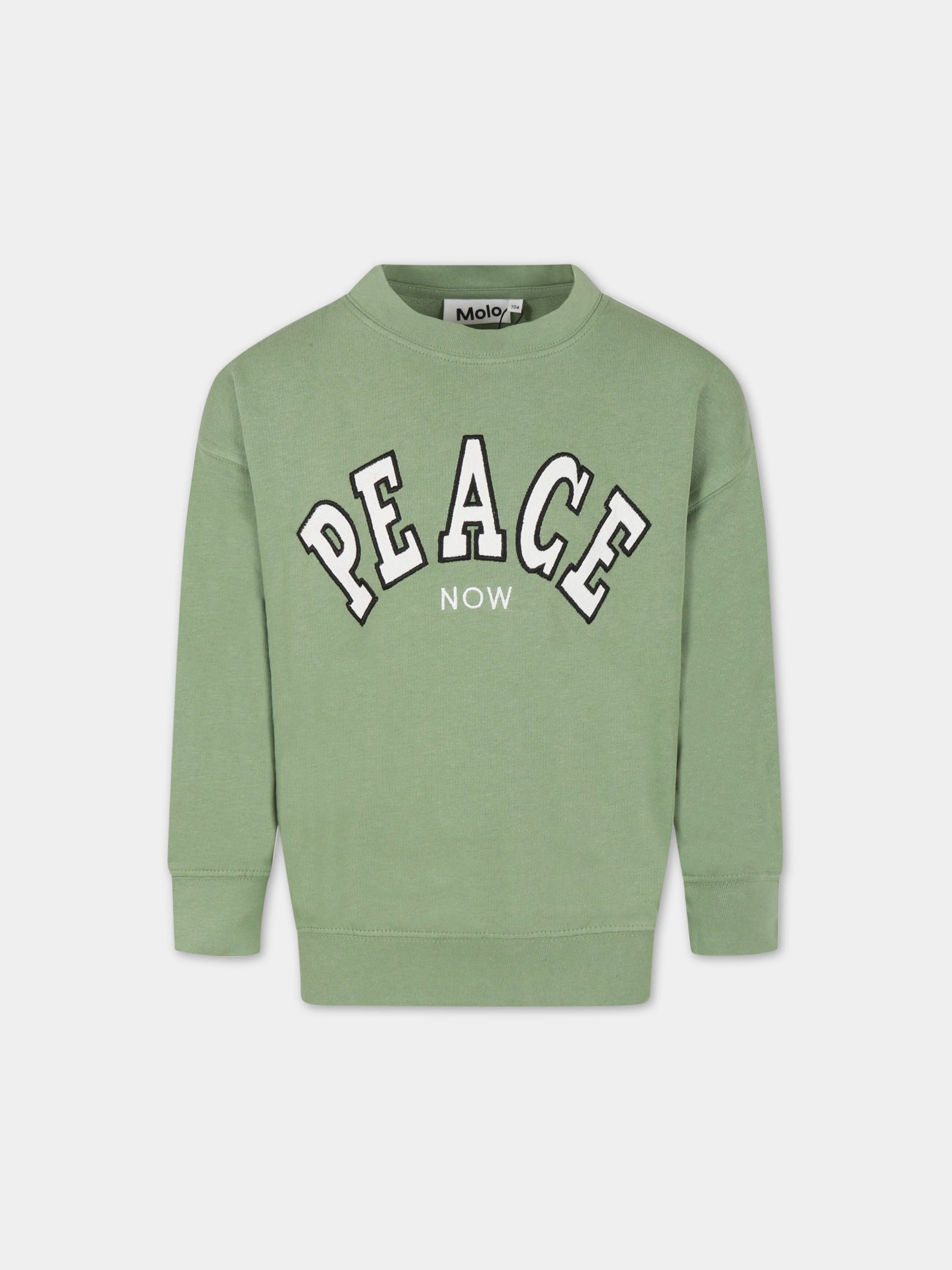 Felpa verde per bambino con scritta  Peace ,Molo,6S23J209 8729