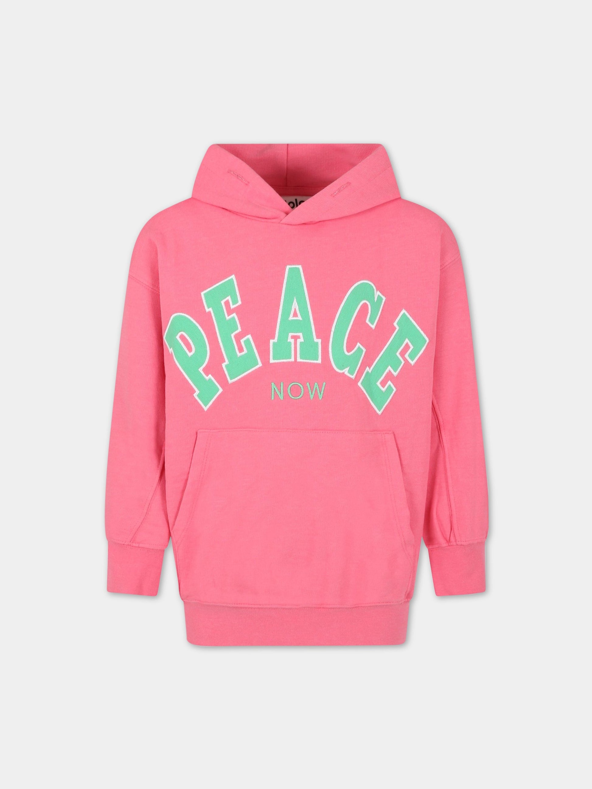 Felpa rosa per bambina con scritta  Peace Now ,Molo,6S23J303 2705