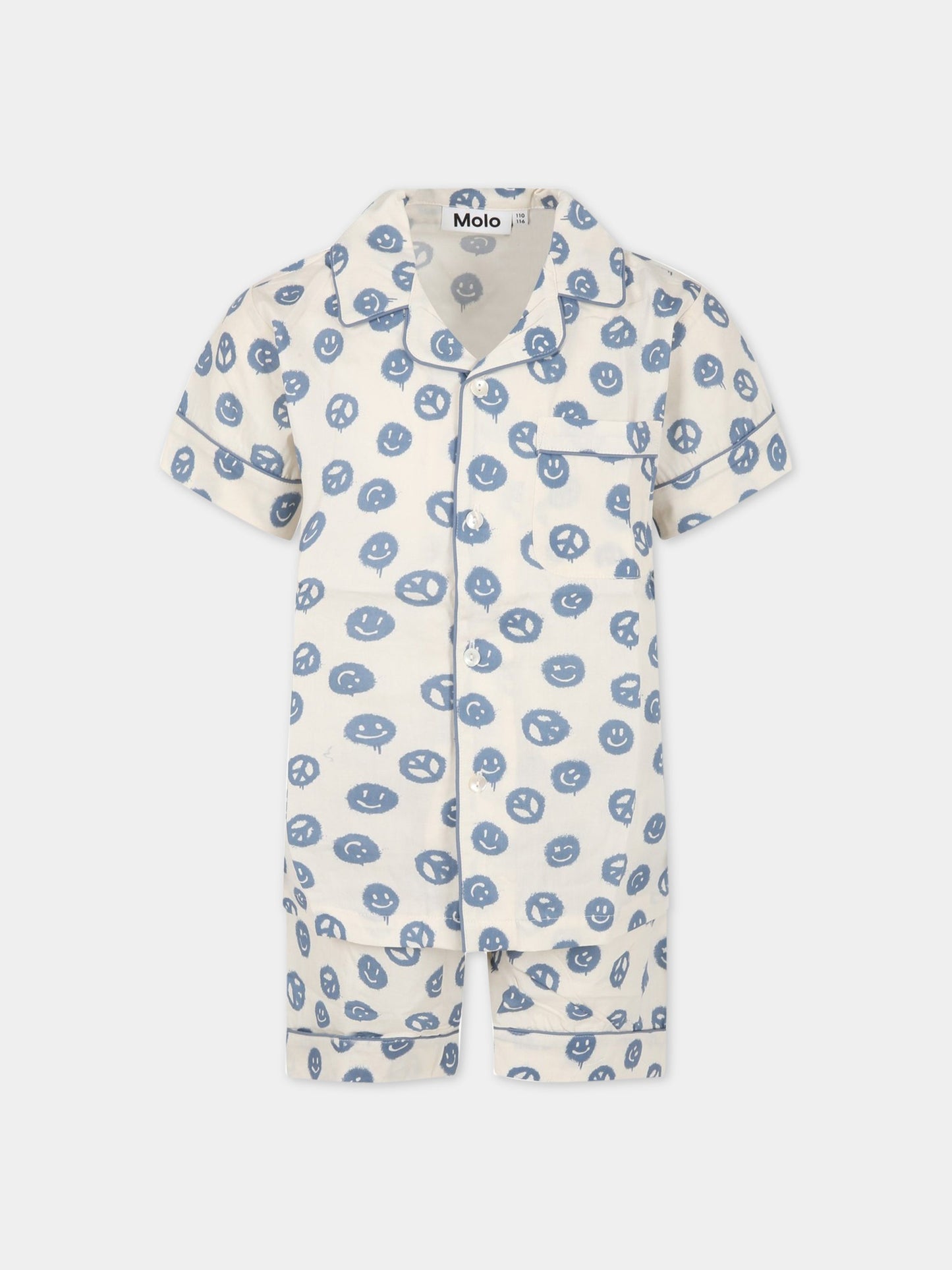 Pigiama avorio per bambino con stampe blu all-over e con logo,Molo,6S23R502 6836