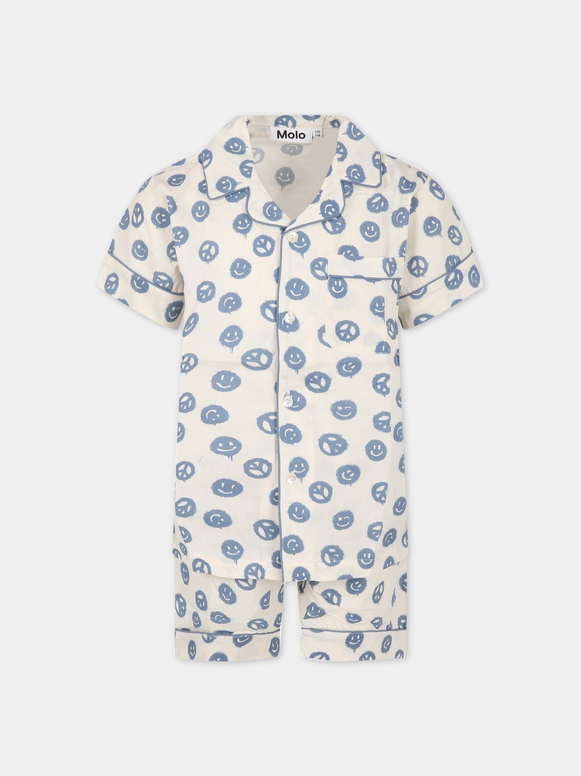 Pigiama avorio per bambino con stampe blu all-over e con logo,Molo,6S23R502 6836
