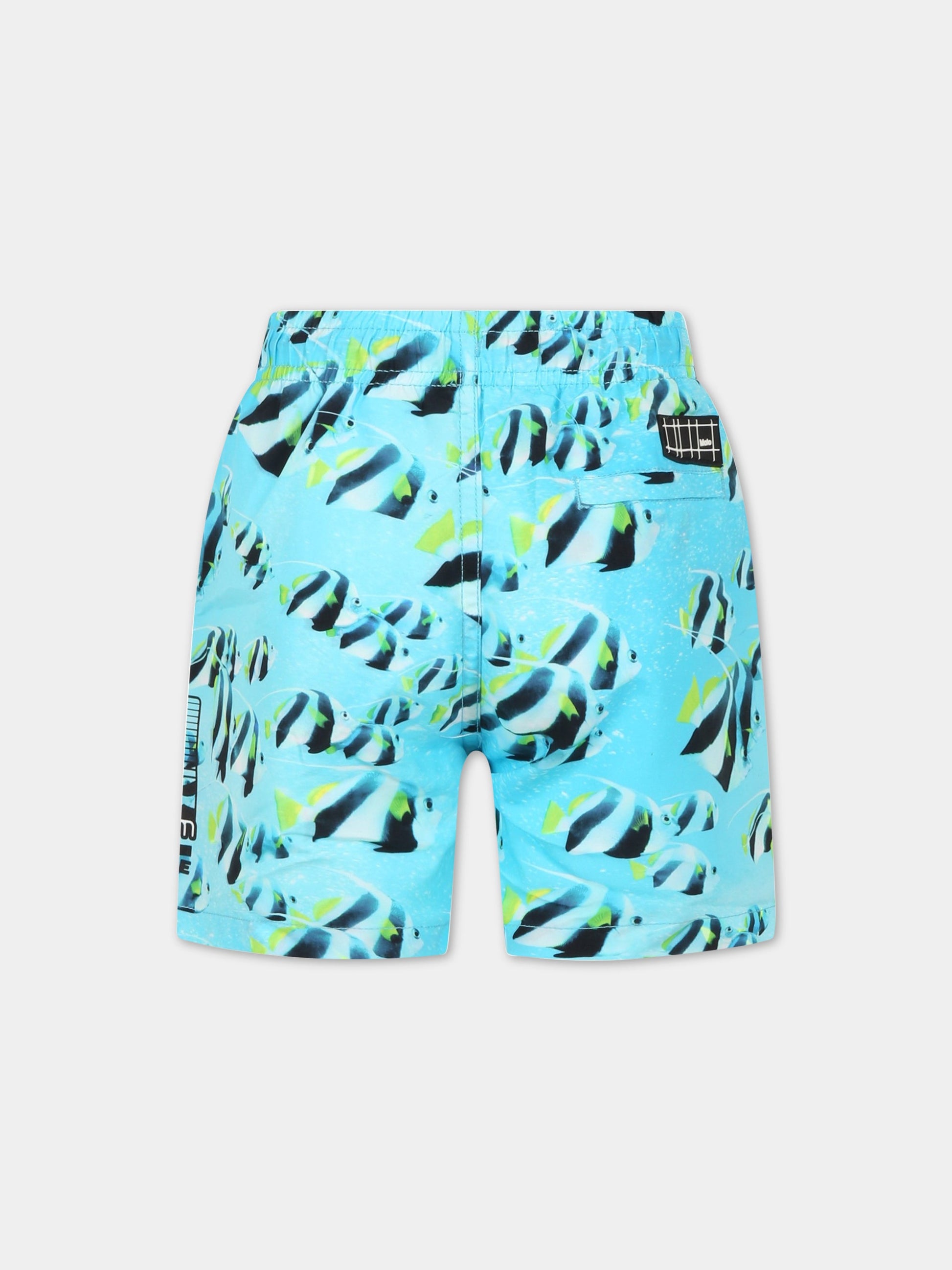 Boxer mare azzurro per bambino con pesci all-over e con logo,Molo,8S23P404 6693