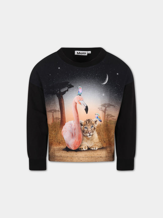 T-shirt nera per bambina con animali,Molo,2S23A403 3235