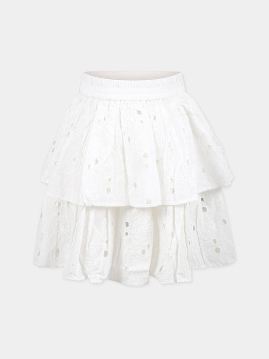 Gonna bianca per bambina con fiori e patch logato,Molo,2S23D106 0000