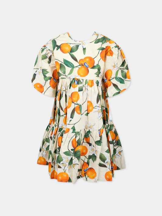 Vestito multicolor per bambina con stampa arance e fiori,Molo,2S23E138 6746