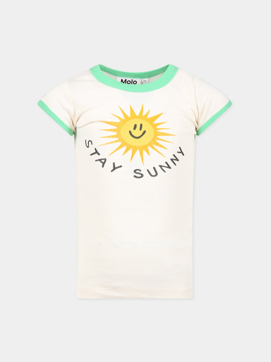 T-shirt avorio per bambina con stampa sole e scritta  Stay Sunny ,Molo,6S23A218 2444