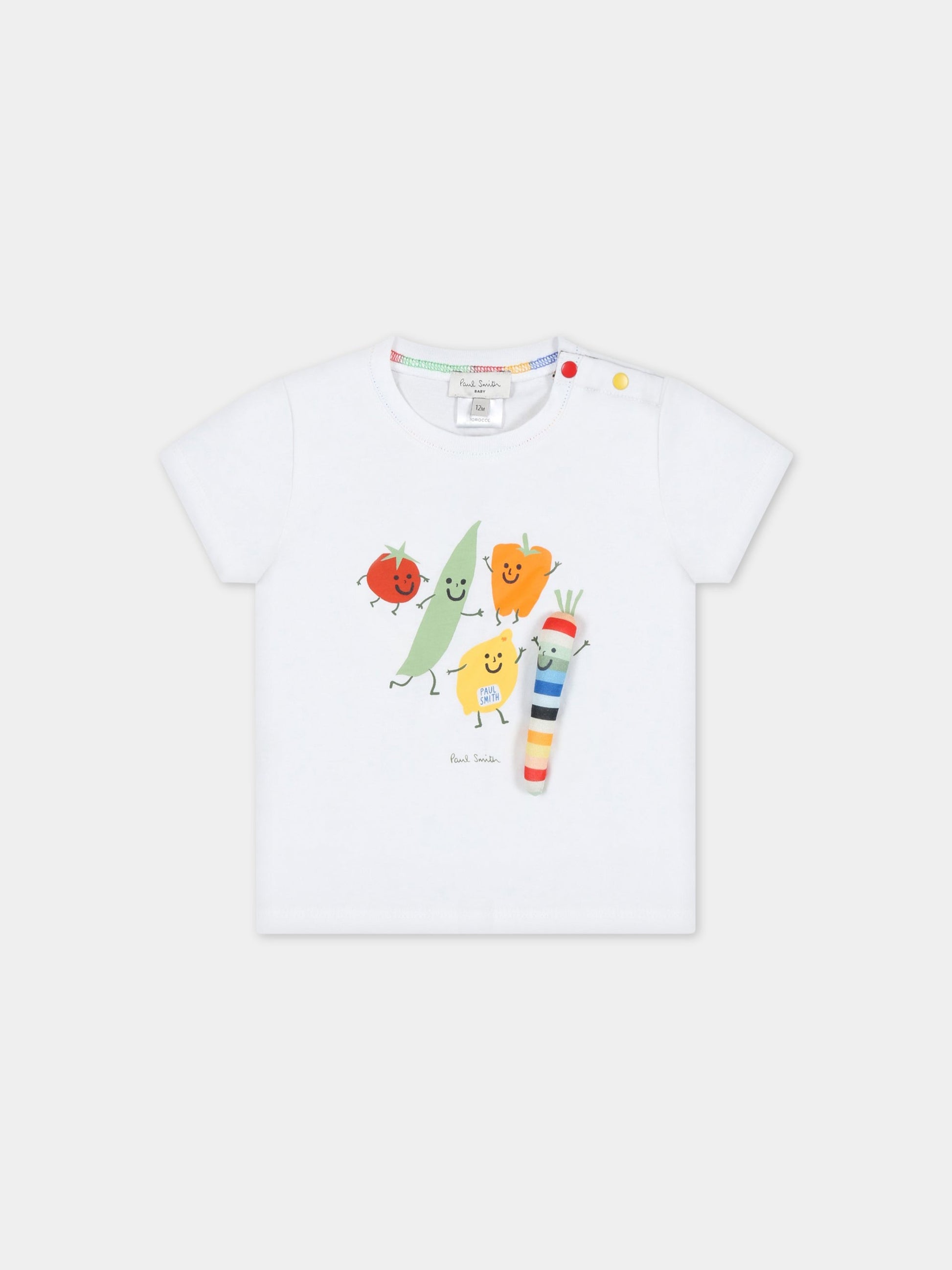 T-shirt bianca per neonato con verdure e logo,Paul Smith Junior,P05246 10P