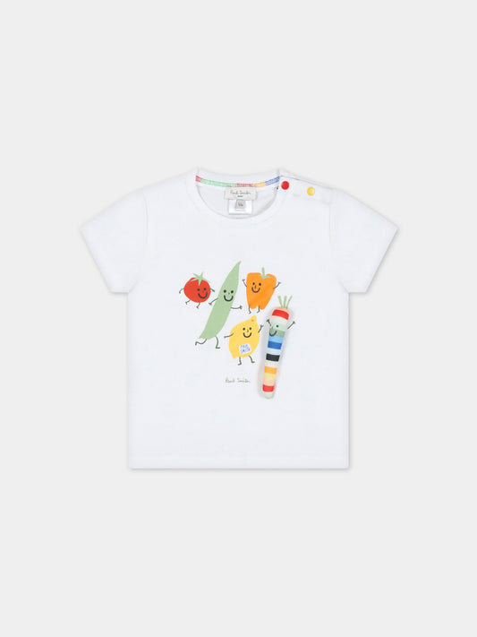 T-shirt bianca per neonato con verdure e logo,Paul Smith Junior,P05246 10P