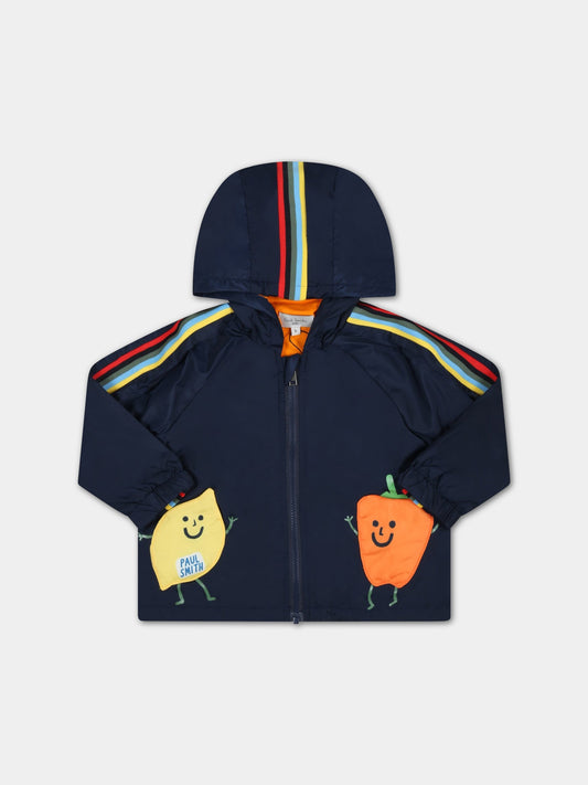 Giacca blu per neonato con verdure e logo,Paul Smith Junior,P06013 83D