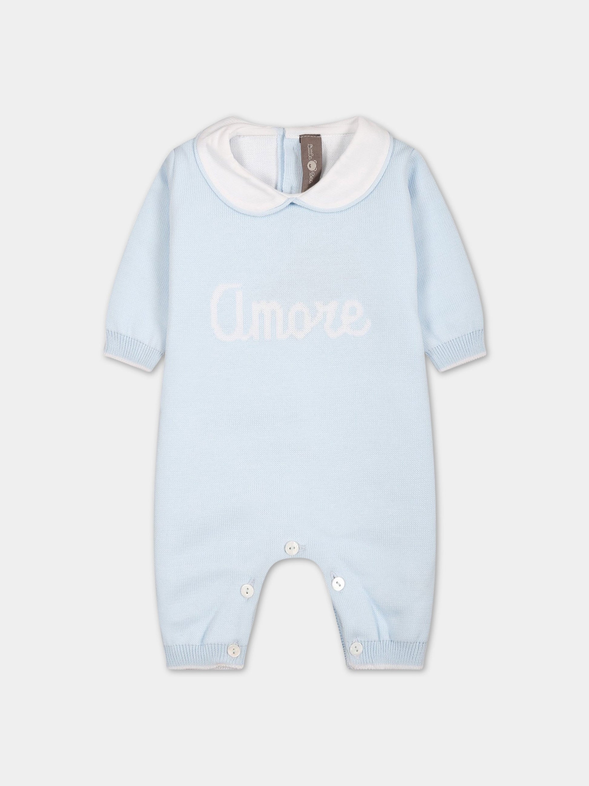 Tutina celeste per neonato con scritta  Amore ,Little Bear,6122 CIELO