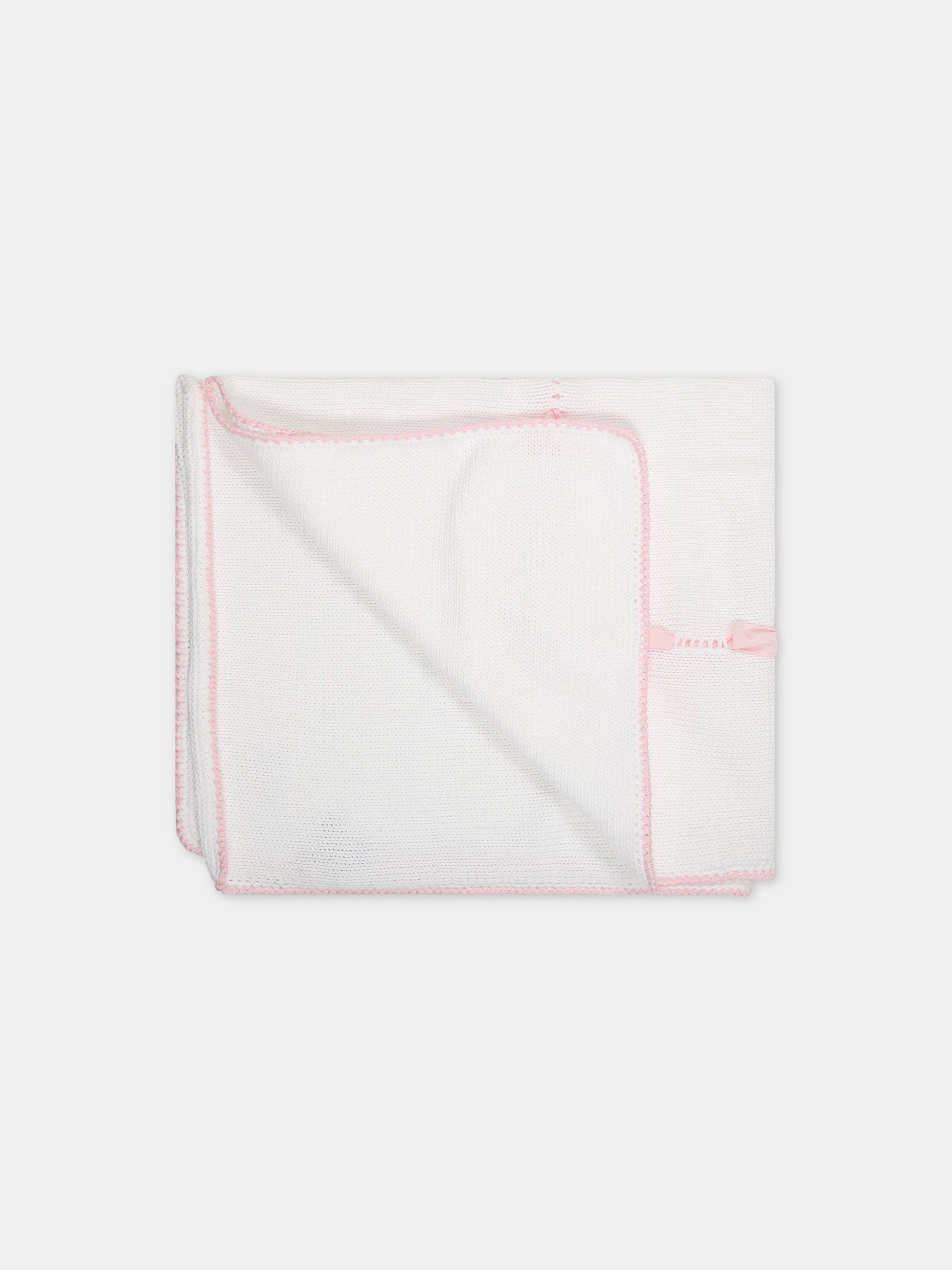 Coperta rosa per neonata con fiocco rosa,Little Bear,6000 BIANCO/ROSA