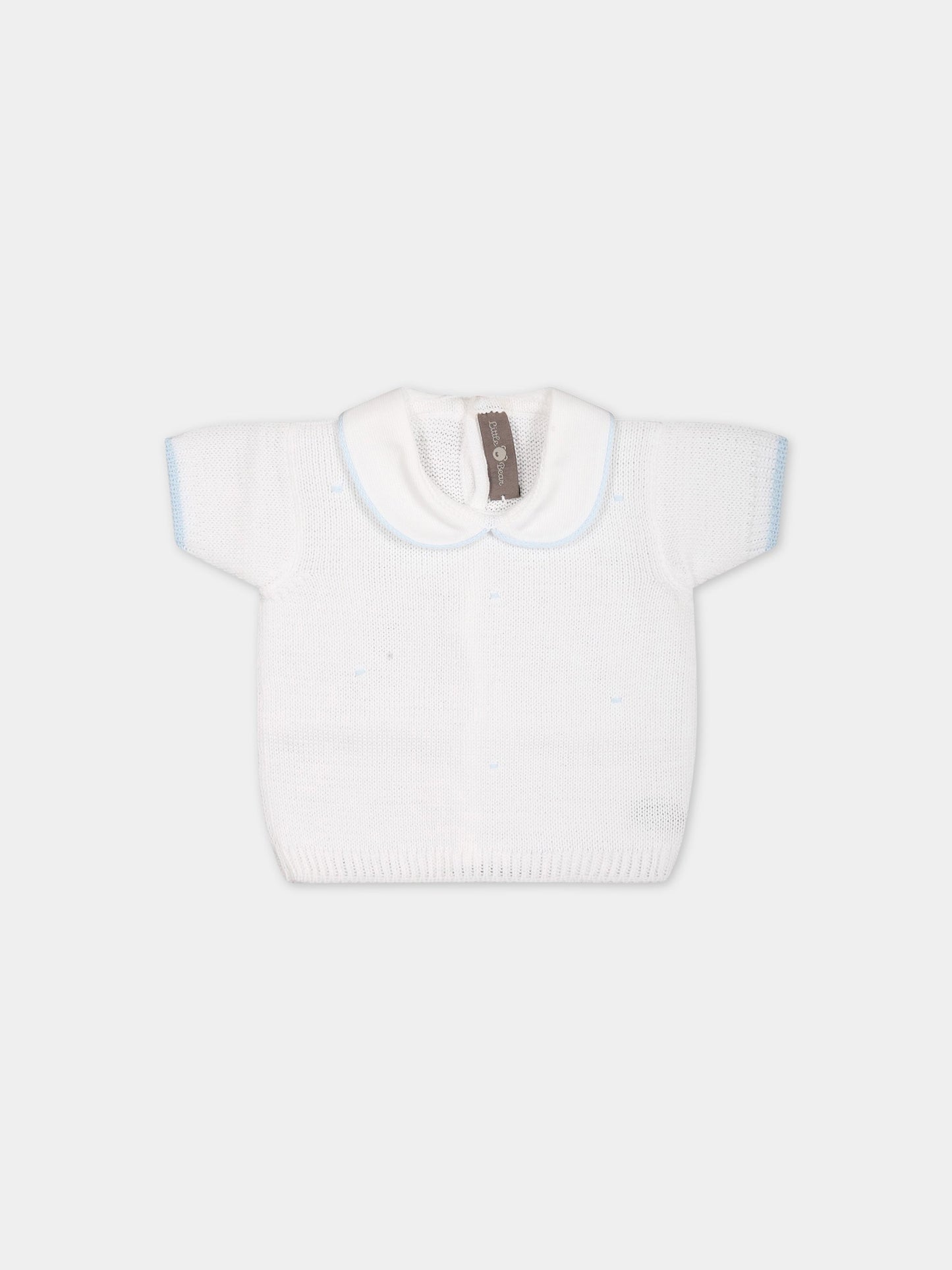 Maglione bianco per neonato con pois celesti,Little Bear,6014 BIANCO/CIELO