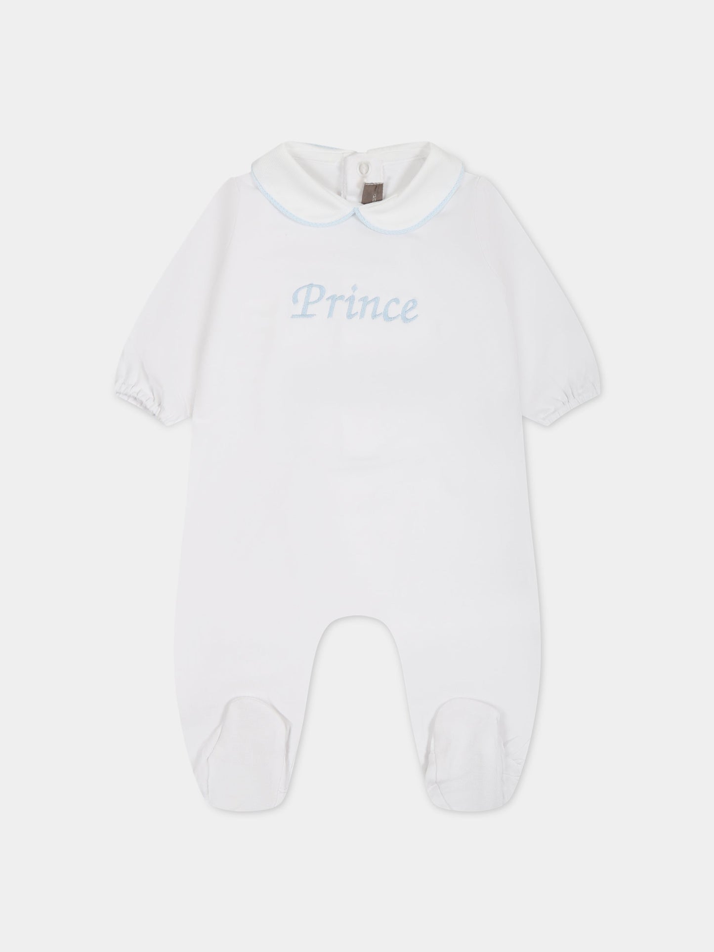 Tutina bianco per neonato con scritta  Prince ,Little Bear,6044 BIANCO/CIELO