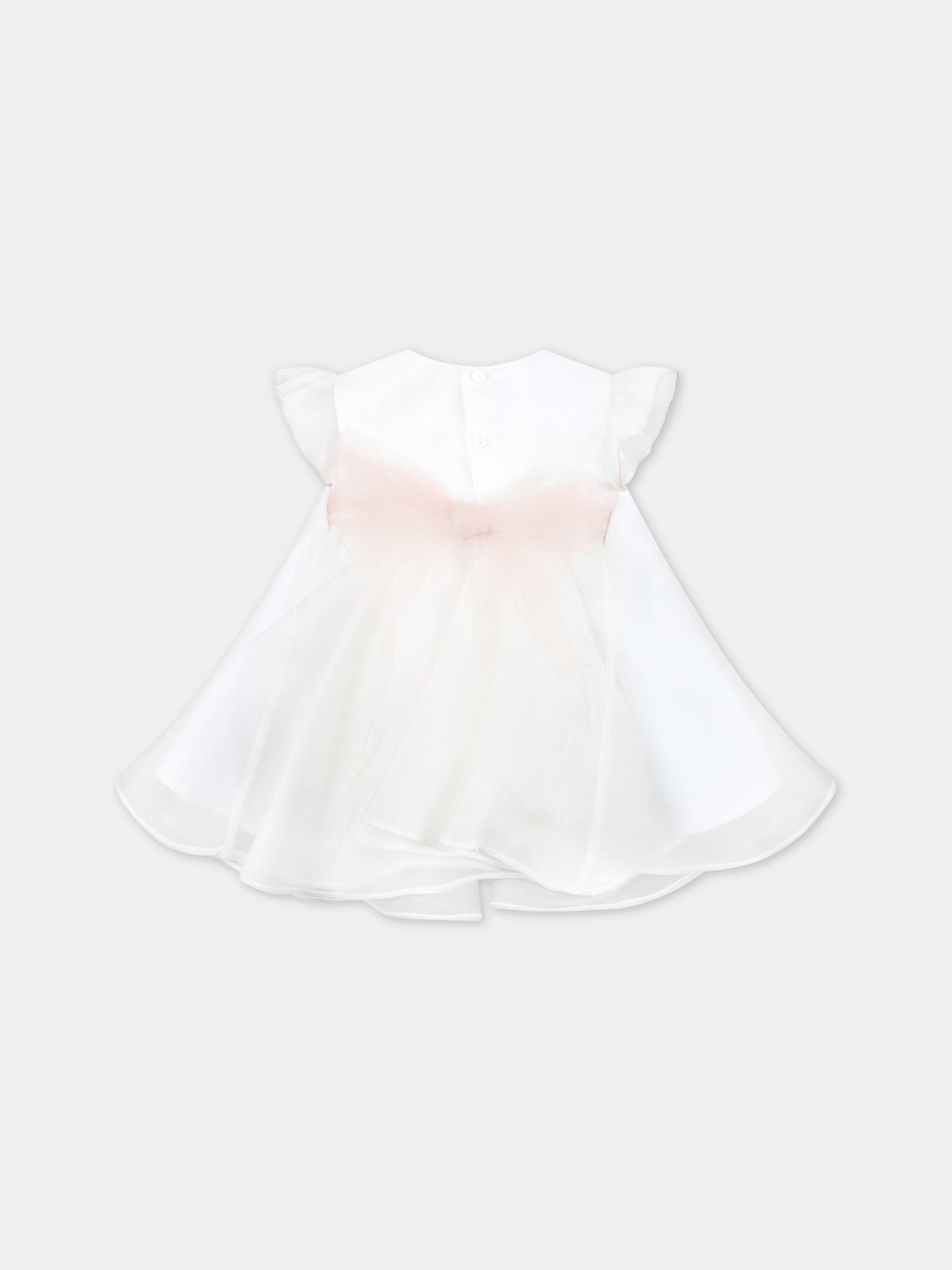 Vestito bianco per neonata con fiori applicati,La Stupenderia,CBAB56O06 U10