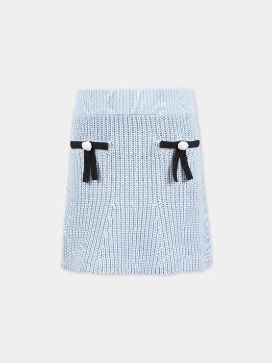 Gonna celeste per bambina con fiocchi neri,Self-portrait,RS23 728SK BL 22458564