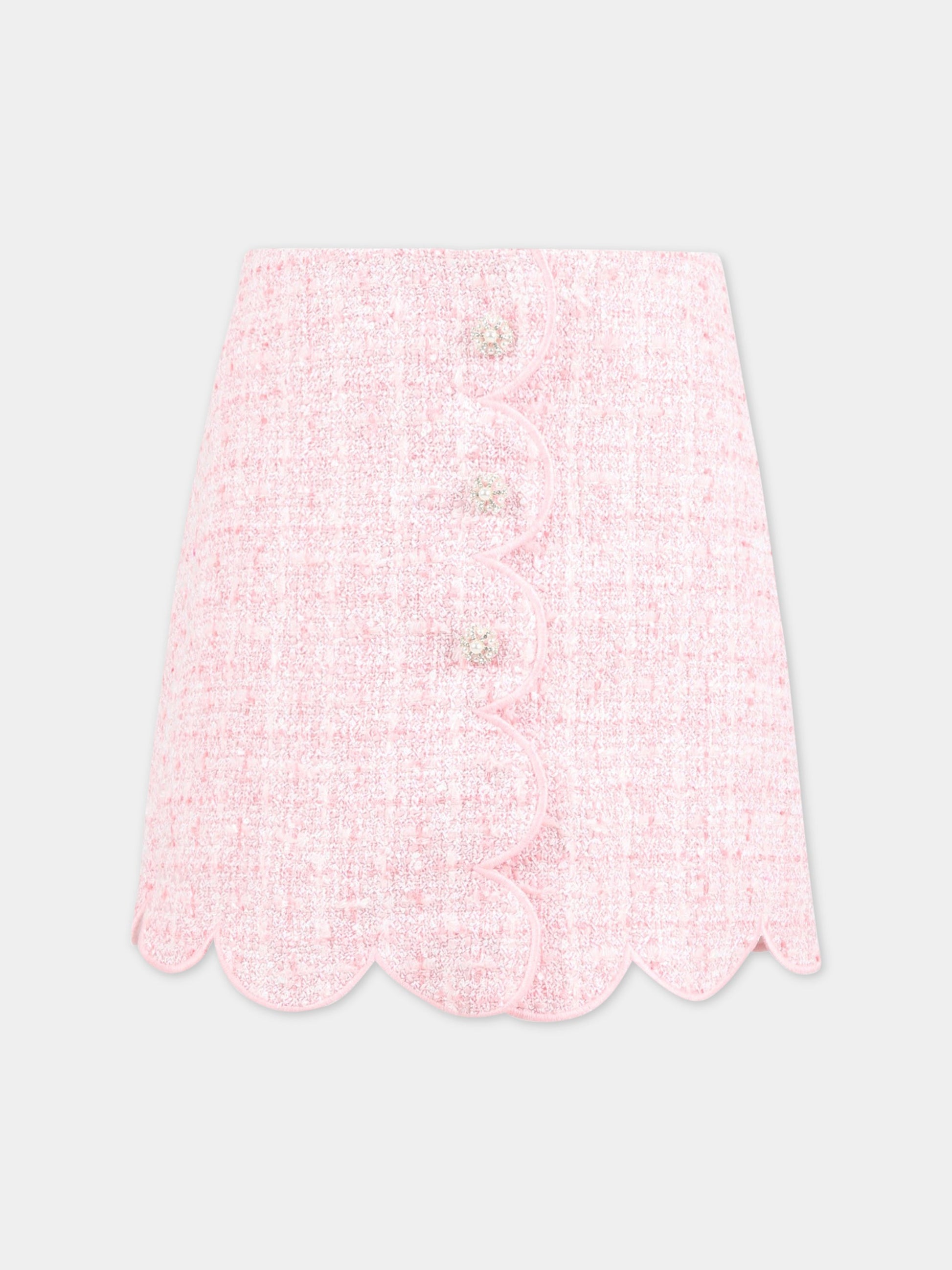 Gonna rosa per bambina con bottoni con strass,Self-portrait,RS23 712SK P 22458568