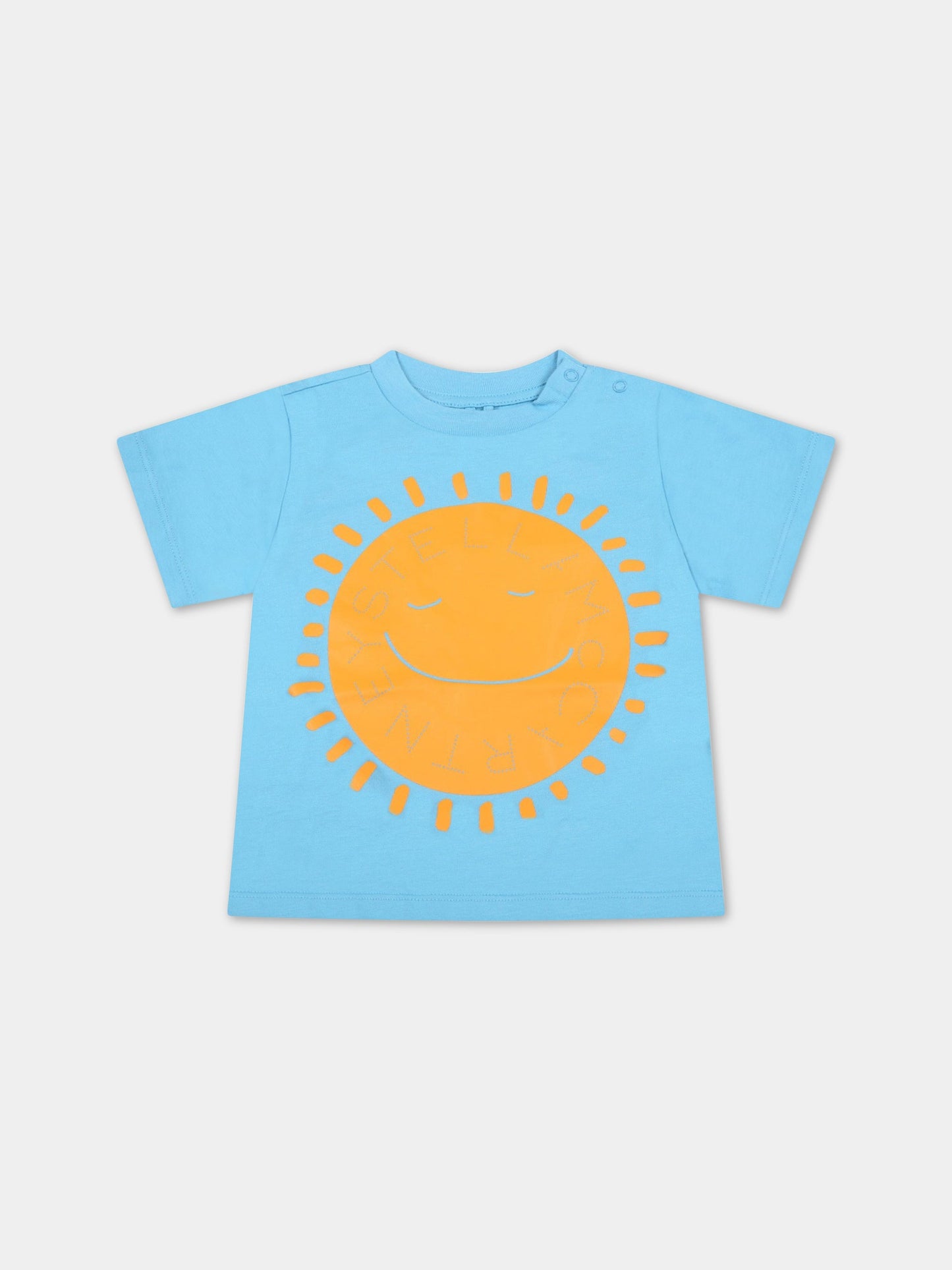 T-shirt celeste per neonato con sole giallo e logo,Stella Mccartney Kids,8Q8TB1 Z0168 604