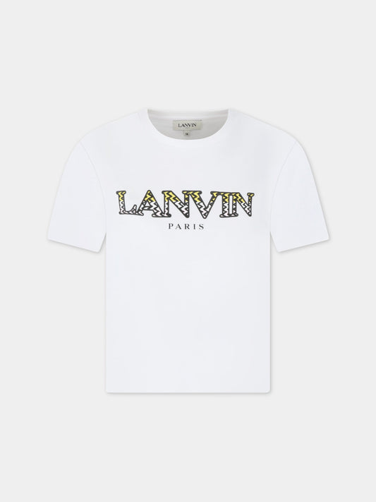 T-shirt bianca per bambino con logo giallo,Lanvin Petite,N25102 10P