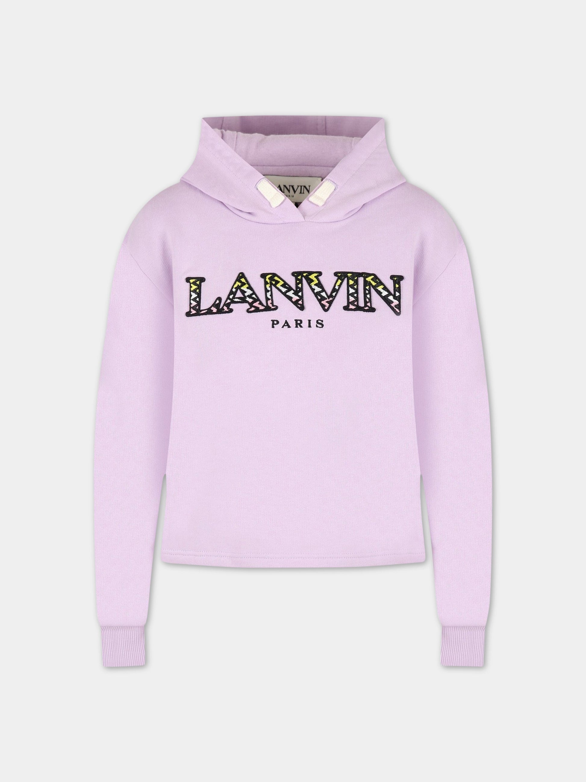 Felpa viola con cappuccio per bambina con logo,Lanvin Petite,N15090 933