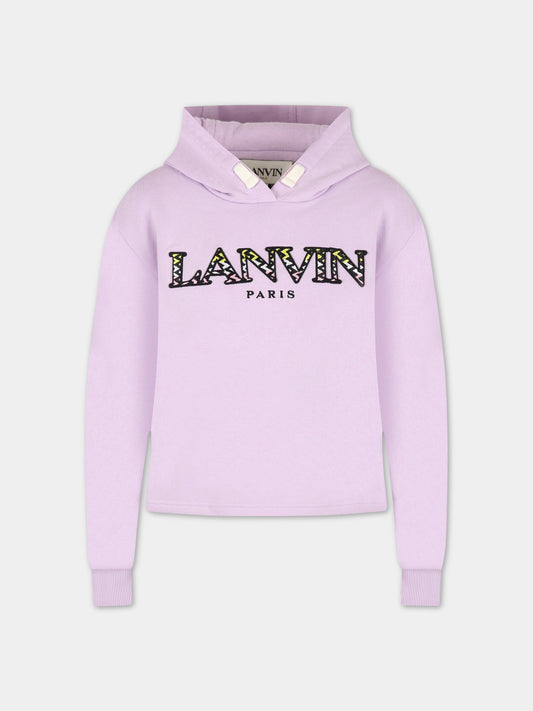 Felpa viola con cappuccio per bambina con logo,Lanvin Petite,N15090 933