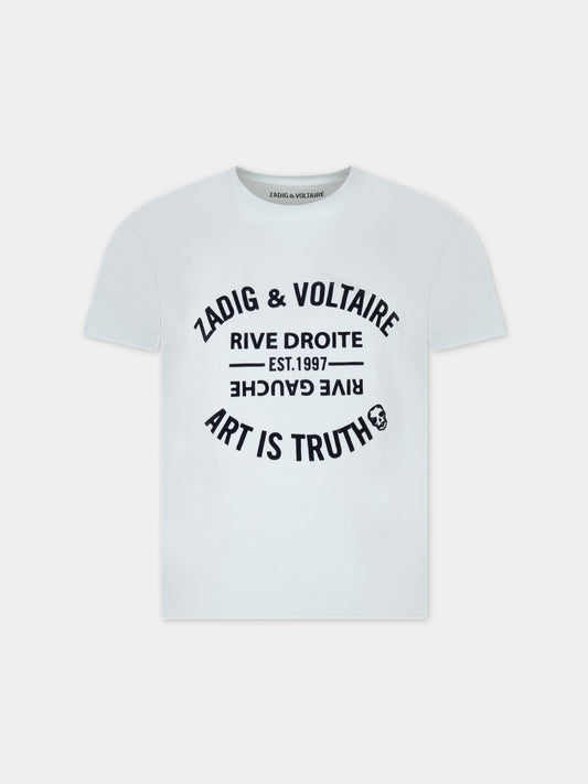 T-shirt celeste per bambina con logo nero,Zadig & Voltaire Kids,X15384 77N