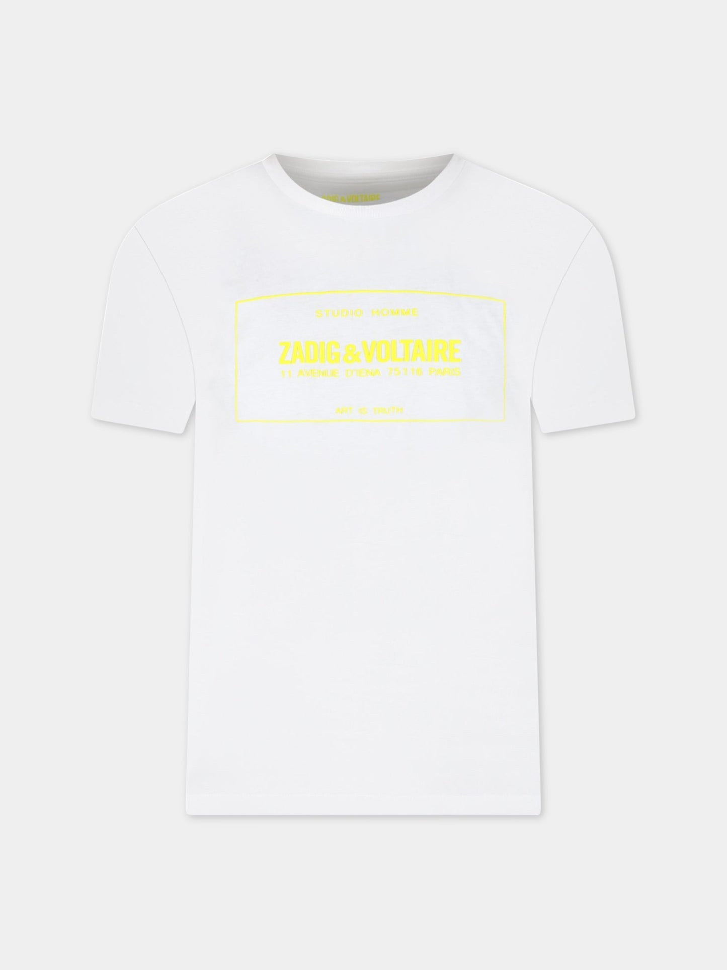T-shirt bianca per bambini con logo giallo,Zadig & Voltaire Kids,X25355 N05